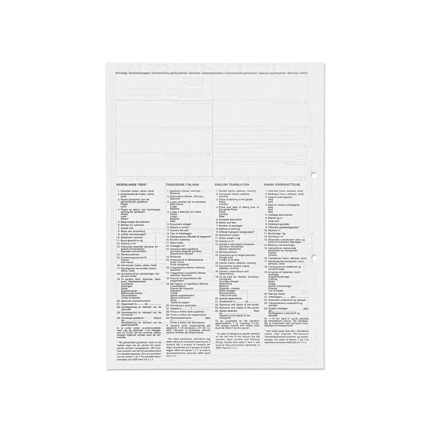International CMR consignment note self-copying 200 pieces single sheet 280701.