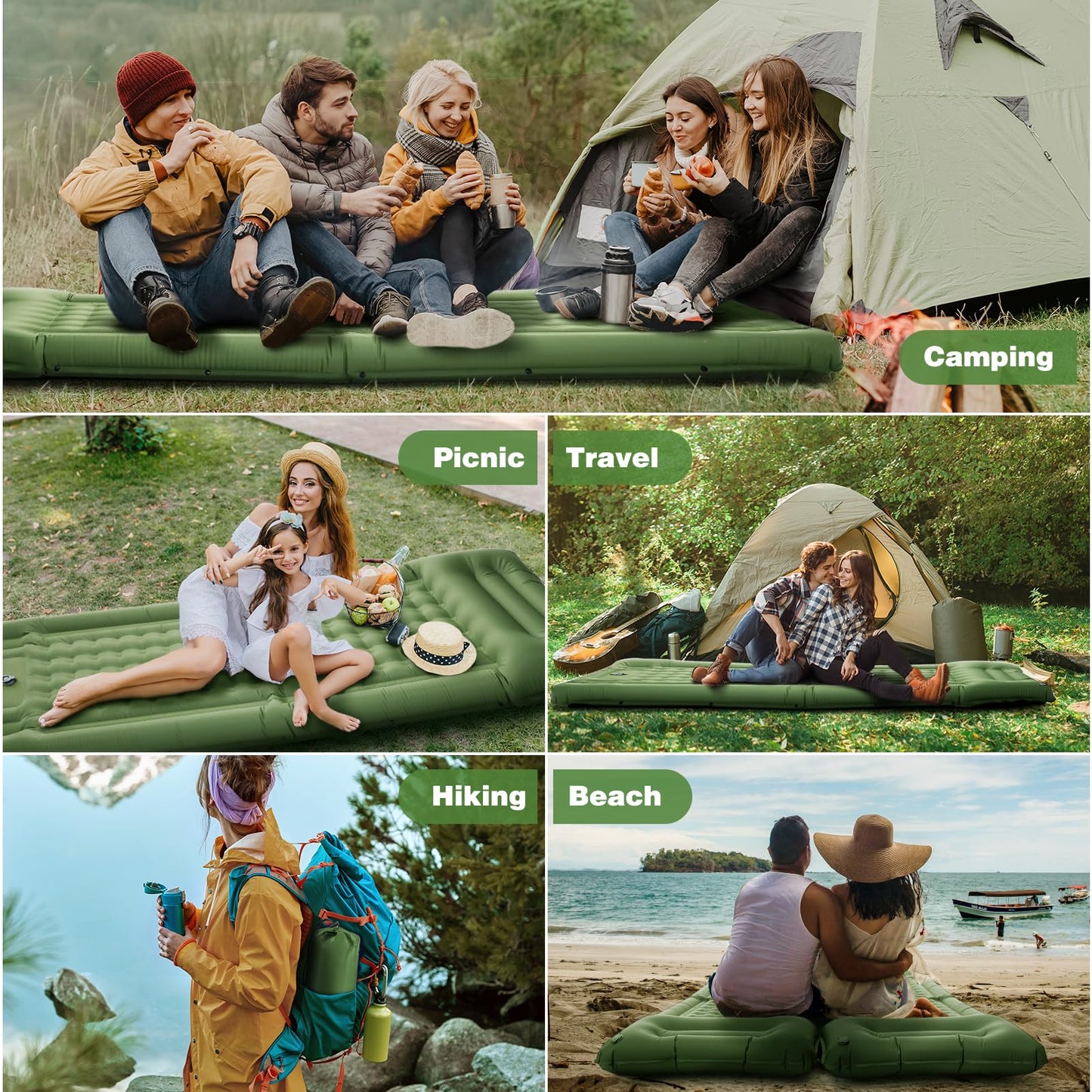 Self-inflating sleeping pad, 12CM thickened air mattress for camping with pillow and foot pump. Ultralight waterproof camping mat for hiking, beach, outdoor, and tent.