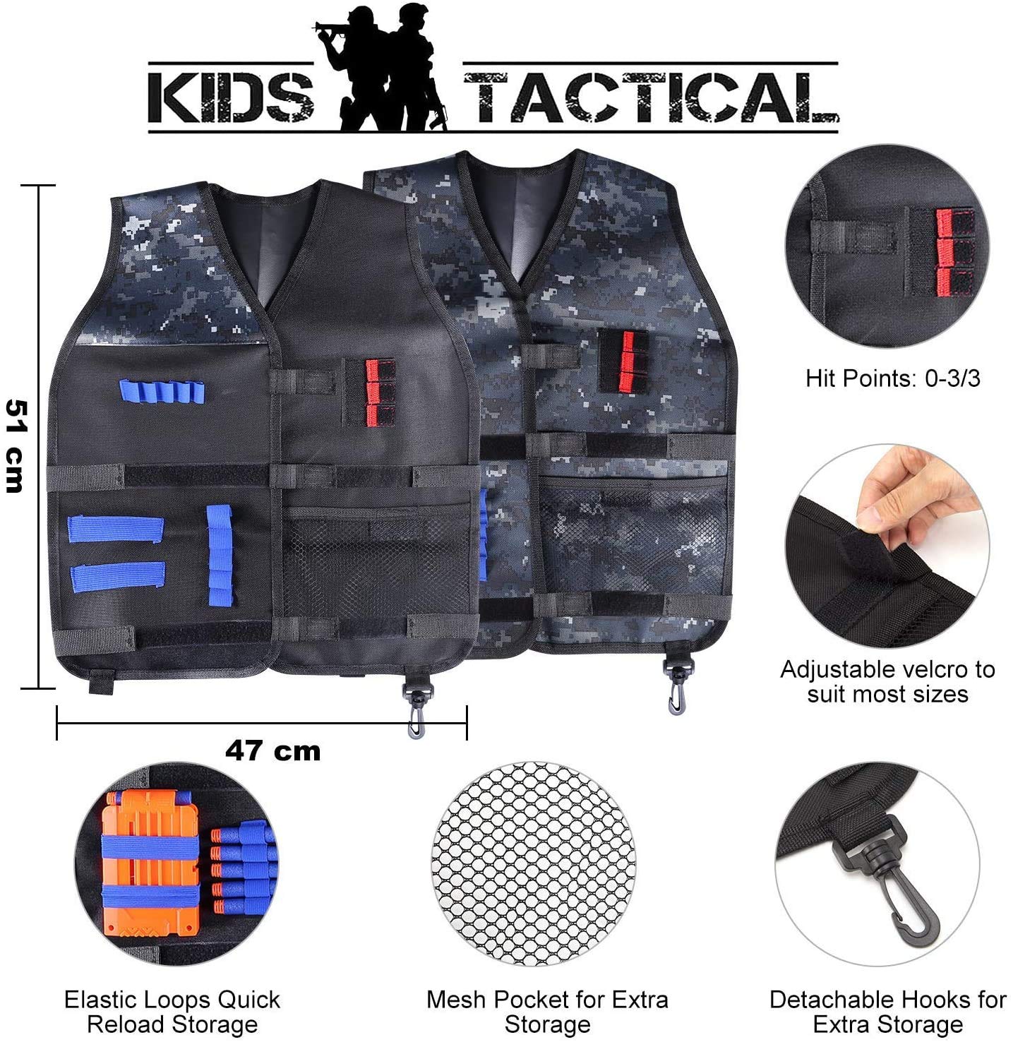 INNOCHEER Tactical Vest 2 Pack for Kids, Tactical Jacket Kit with 80 Darts, 2 Goggles, 2 Quick Reload Clips, 2 Masks, and 2 Wristbands.