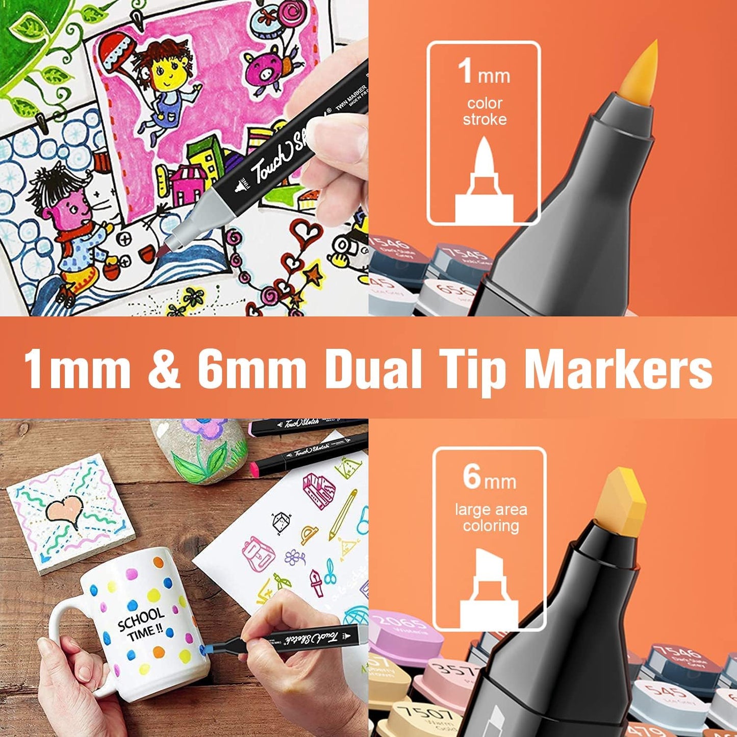 AOMEES 80+4 Colors Graffiti Pens Set, Chisel & Fine Double Tip Art Sketch Twin Tip Marker Set, 2 Second Quick Drying for Drawing, Design, Rendering, Lettering, Manga (80-1)