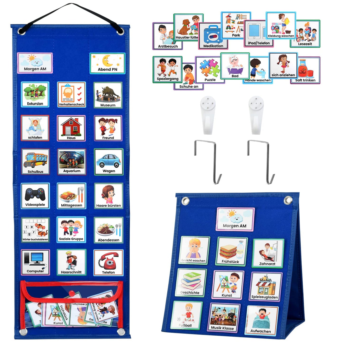 KIKIGOAL calendar for children, autism children calendar. Visual schedule with 70 German routine cards and Velcro dots. Vision board weekly planner routine schedule cards for homeschool.