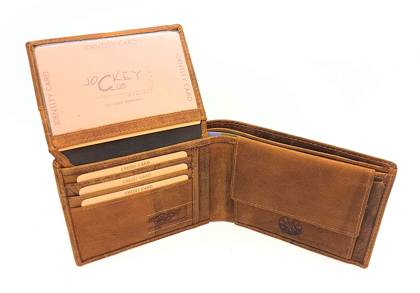 Jockey Club genuine Buffalo full grain leather wallet for men, natural Hunter leather wallet with RFID NFC protection deer