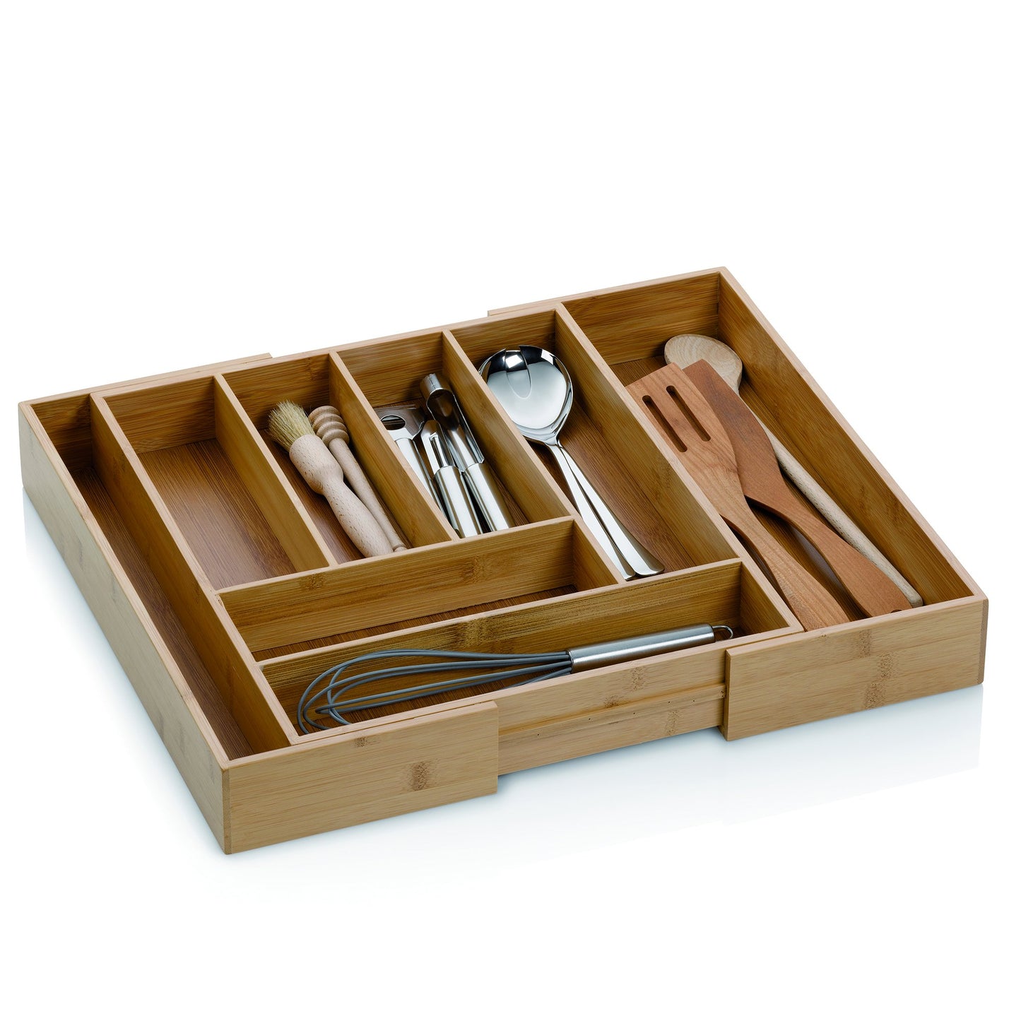 Kela bamboo cutlery tray for drawers 35-58 x 43 x 6.5 cm, extendable, drawer insert with 6 or 8 compartments, KALMA, drawer organizer kitchen