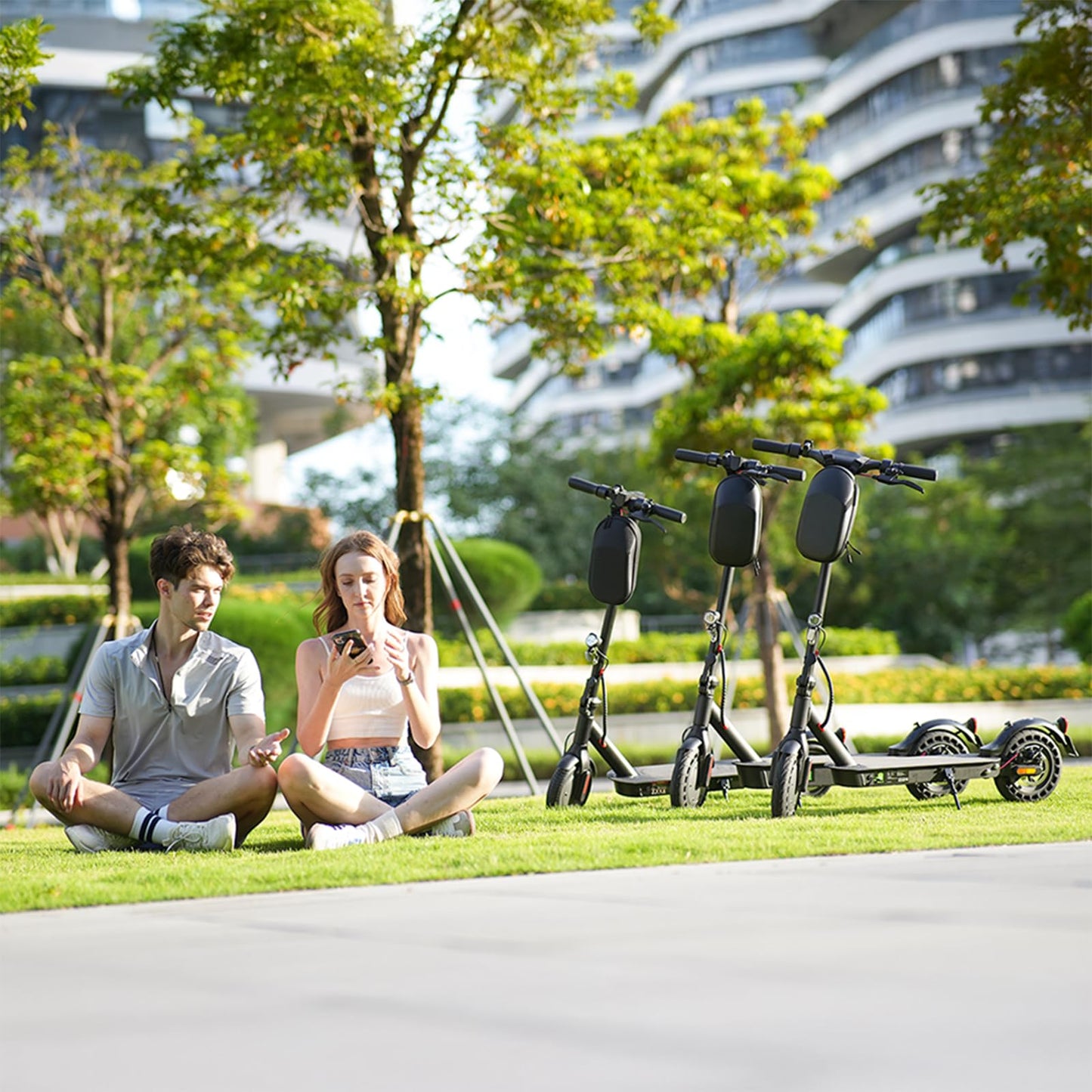 Street-legal E scooter, ABE electric scooter with load capacity up to 120kg, 30km range, LED lights, 20km/h max speed, 350W motor, 8.5 inch honeycomb tires, dual braking system. Adult electric scooter.
