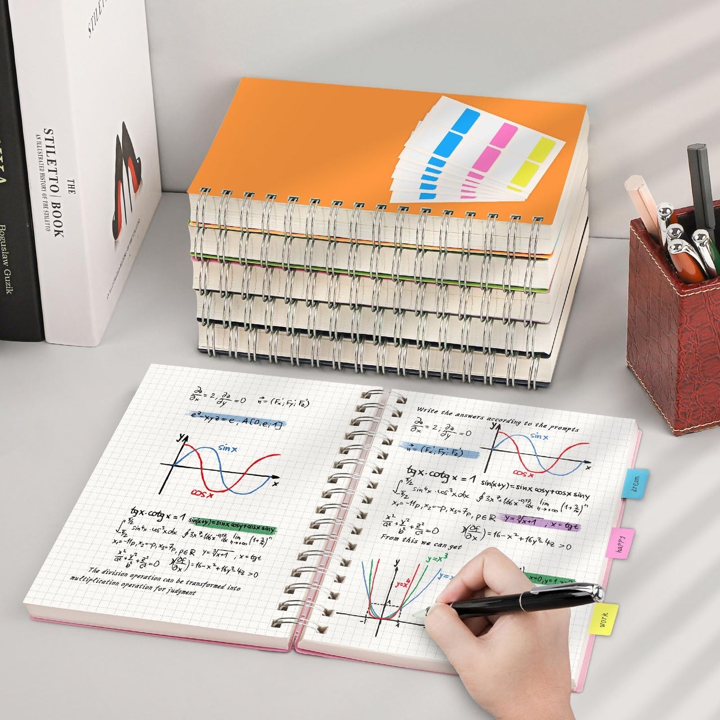 RETACY A4 Grid Notepad, Spiral Notebook 100gsm with 300 pages/150 sheets for drawing, Plastic PVC Hardcover, for diary, college, conference, travel, 21.5 x 27.9cm - Orange