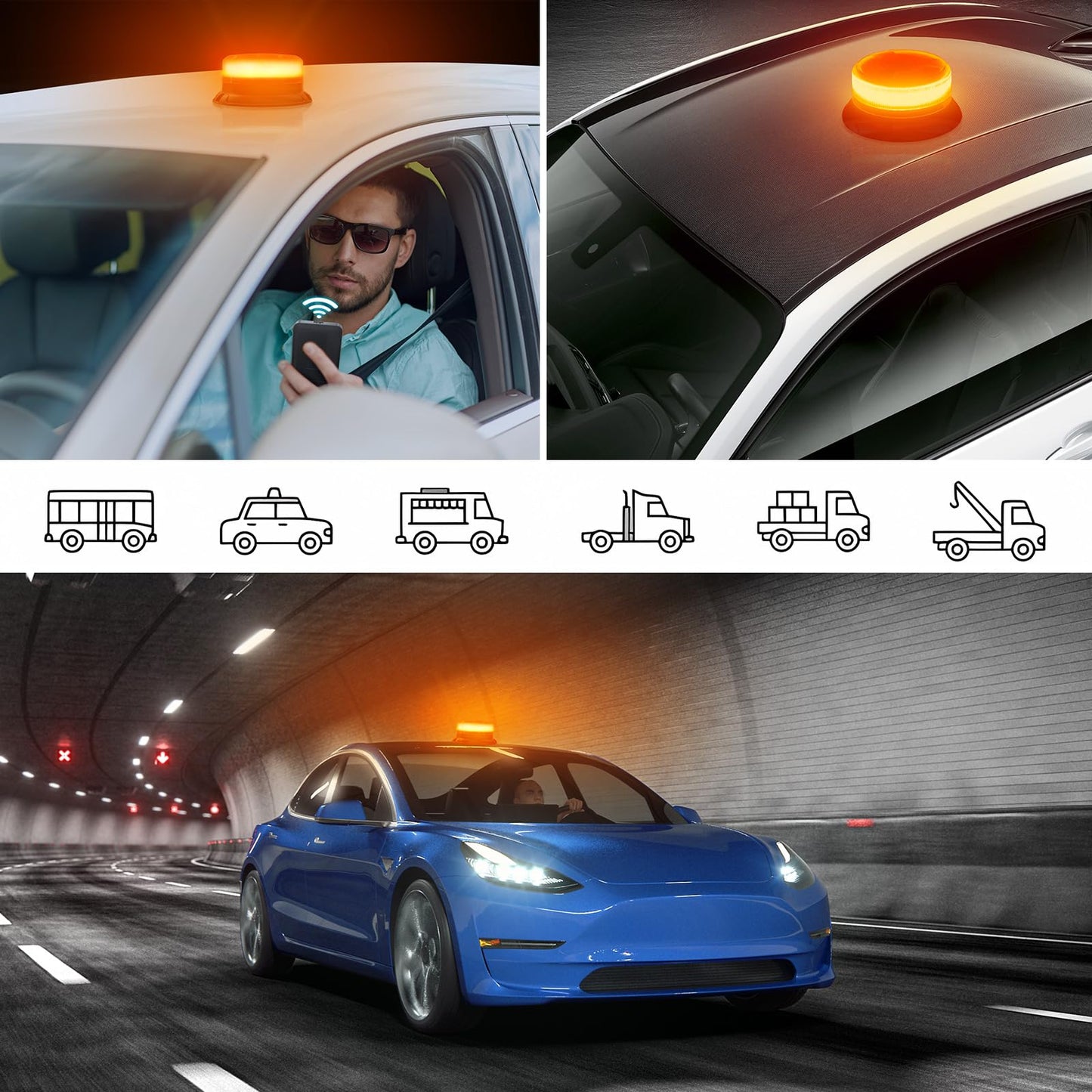 antenna warning light battery With remote control 9 flash patterns 12V 24V Yellow Warning light led magnet with 3 meters cable and USB cable for car truck tractor golf cart SUV