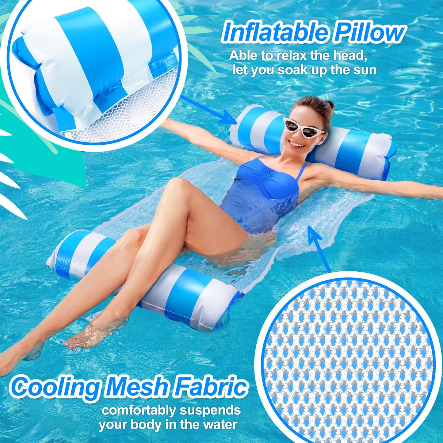 Dusor inflatable pool accessories set 2 pieces, XL inflatable water hammock, inflatable pool toy water hammock 4 in 1, adult pool float, water toy for adults and kids
