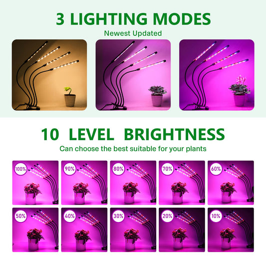 EWEIMA LED Plant Lamp Full Spectrum Plant Light 80 LEDs, 4 Heads Grow Lamp Plant Growth Light for Plants, 10 Dimming Levels LED Grow Light for Houseplants, Gardening, Greenhouse