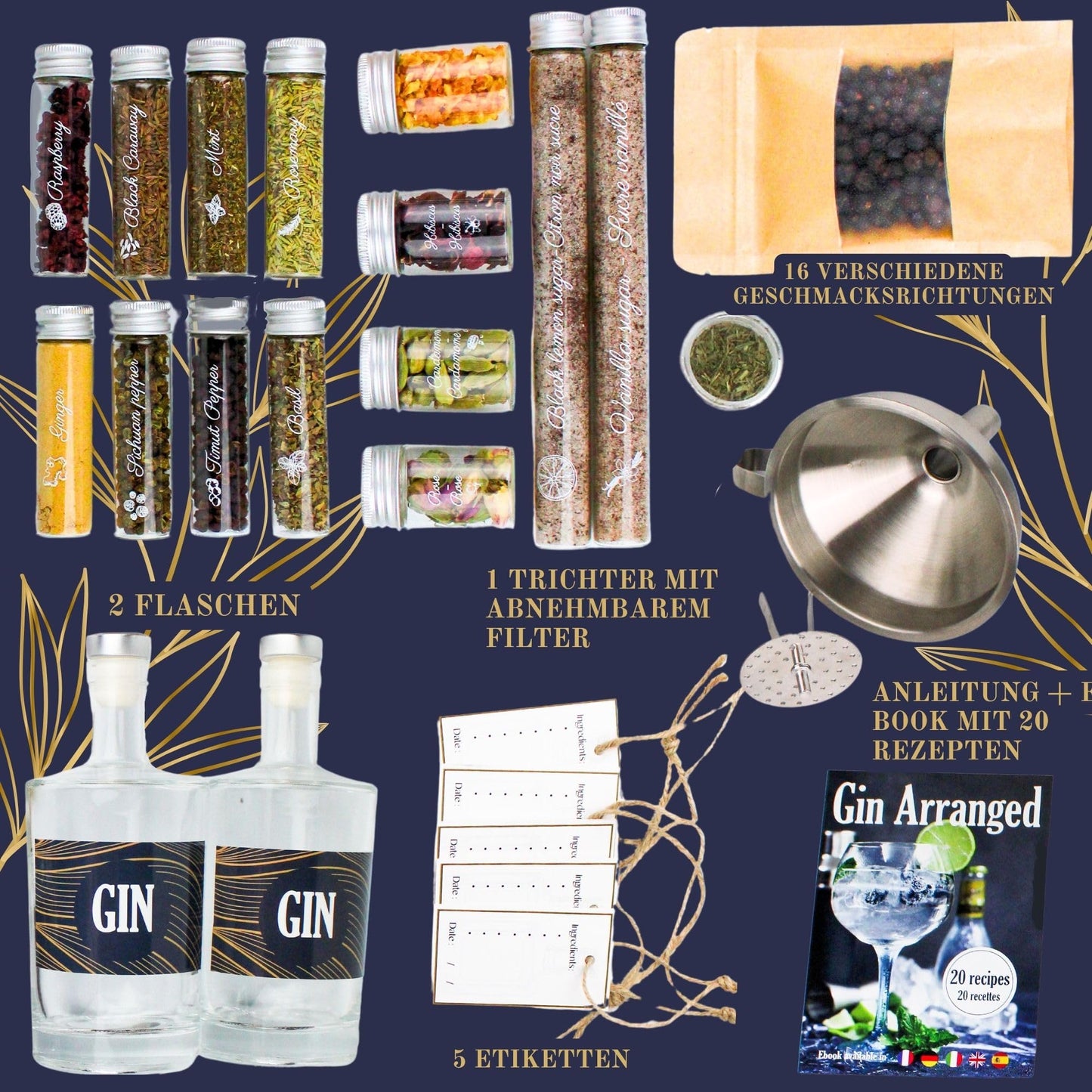L&G® Gin set - spice and accessory set for personalized creations, ideal unique gift for Christmas, birthday or Valentine's Day, unparalleled DIY tasting experience.