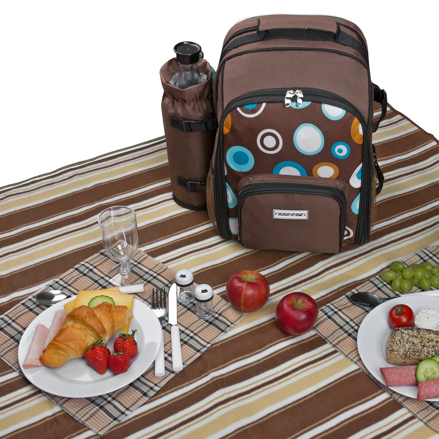 anndora picnic backpack with cooler compartment brown retro + accessories 15 pieces - 2 persons