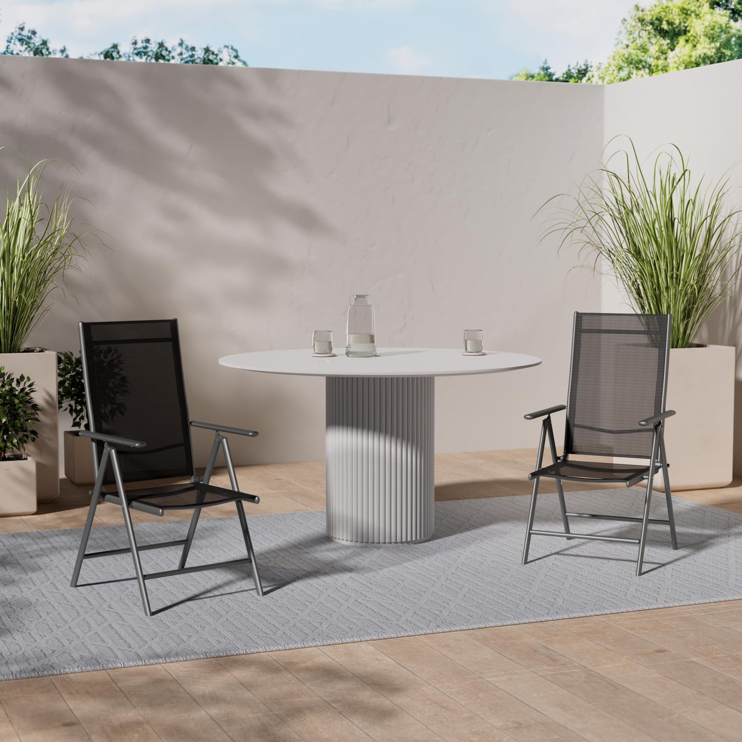 Montafox Folding Chair Set Balcony Chairs Aluminum Garden Chair Adjustable Foldable Load Capacity 120 kg Outdoor High-Back Aluminum Folding Chair Double Pack Balcony Terrace, Color:Black, Quantity:4 Pieces