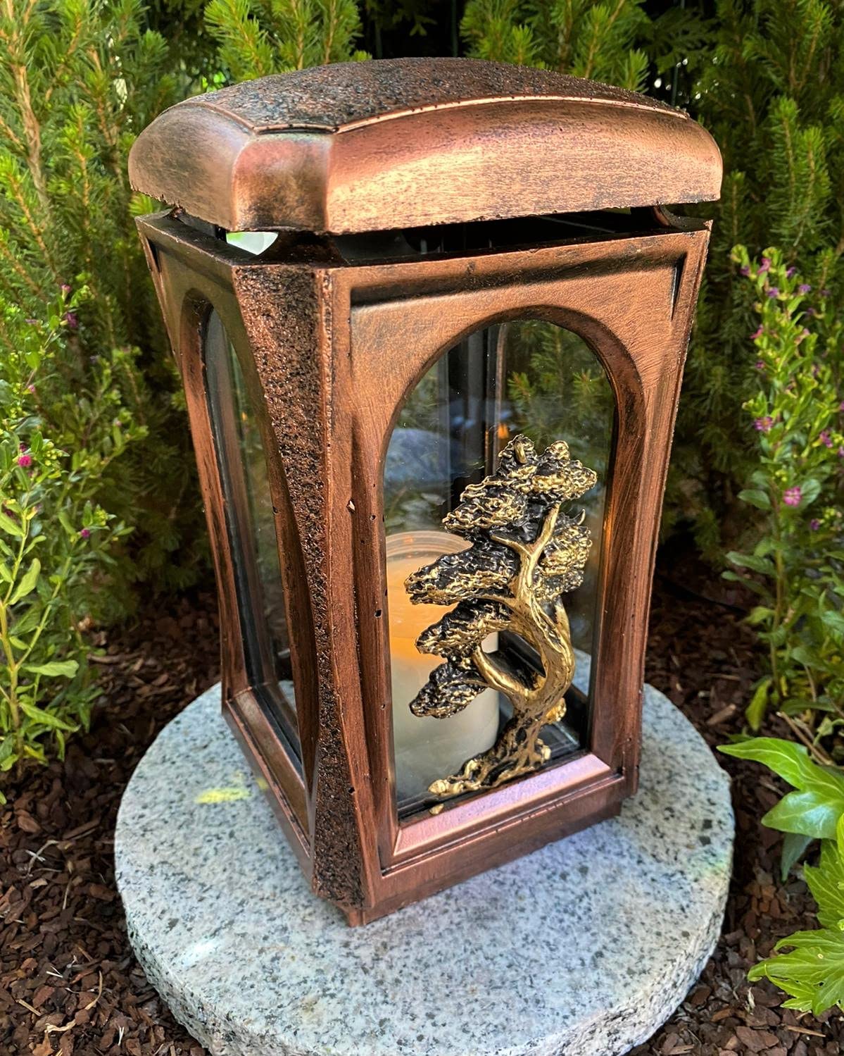 Grave lamp with tree motif NEW! Handmade - 27 cm H. Grave candle Grave decoration Grave ornament Garden lamp incl. Grave candle without decoration and base.