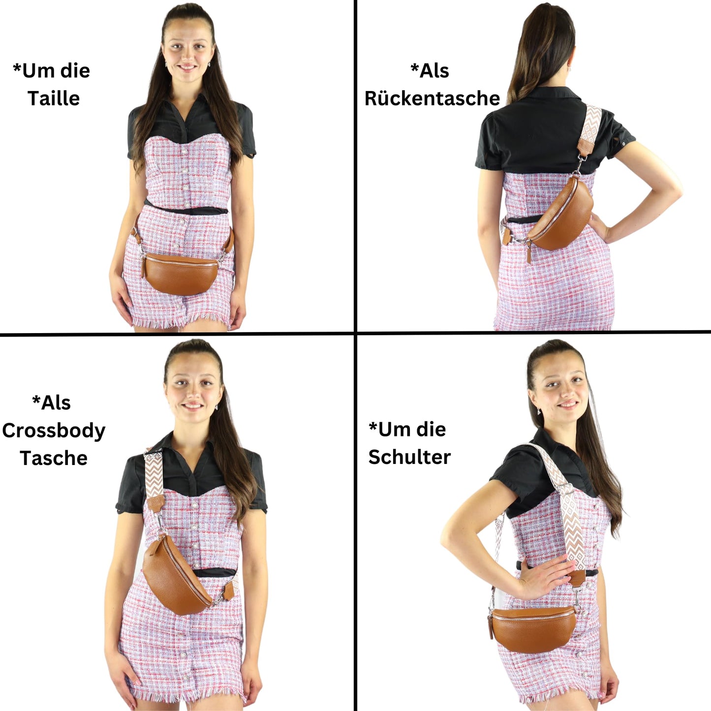 Blade women's genuine leather fanny pack with 2 patterned and leather removable & adjustable wide belts, crossbody bag for women, high-quality chest bag for women.