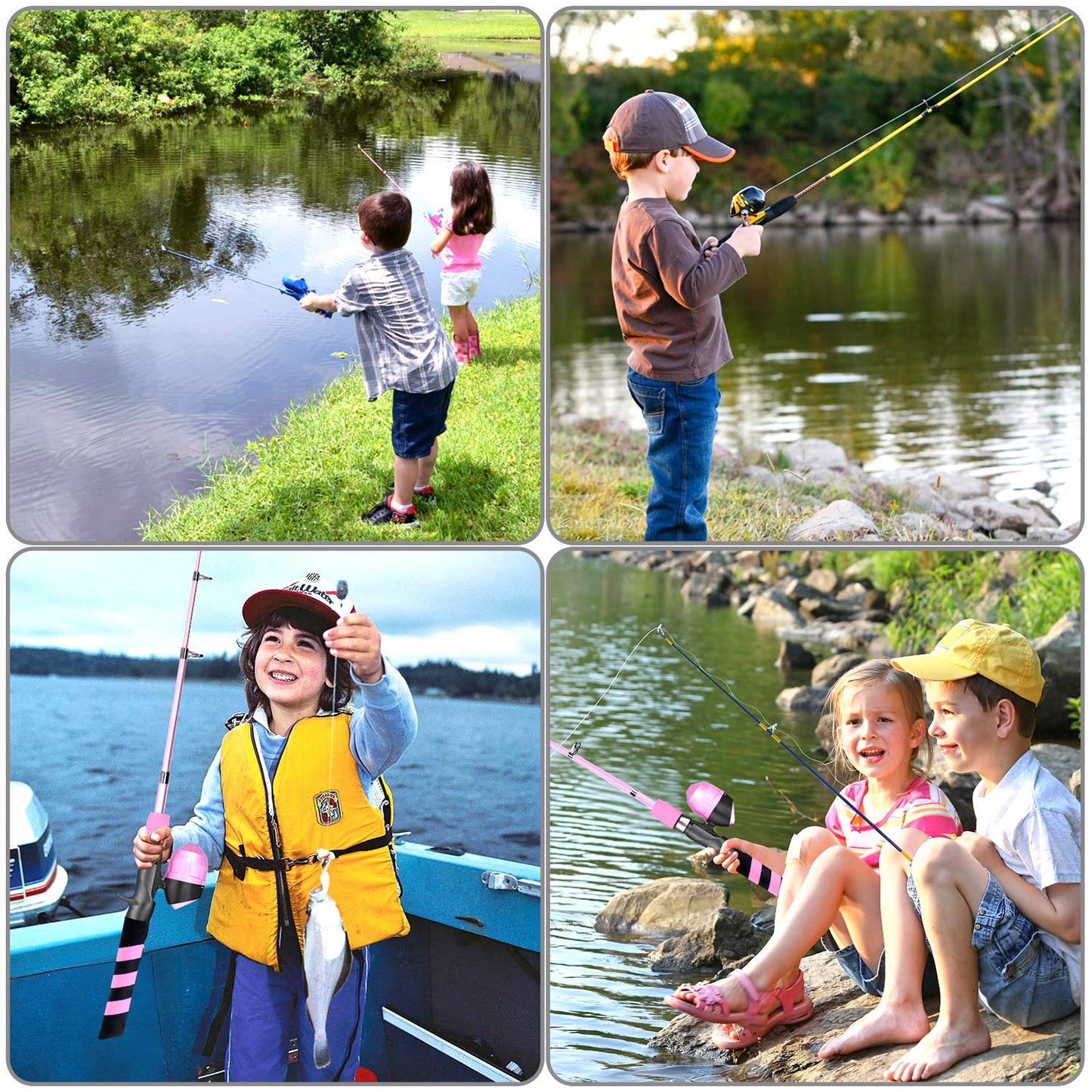 PLUSINNO Kids Fishing Rod and Reel Combo, Telescopic Fishing Pole with Lures, Fishing Accessories and Carry Bag for Saltwater Freshwater Fishing, for Boys, Girls, Teens Pink.