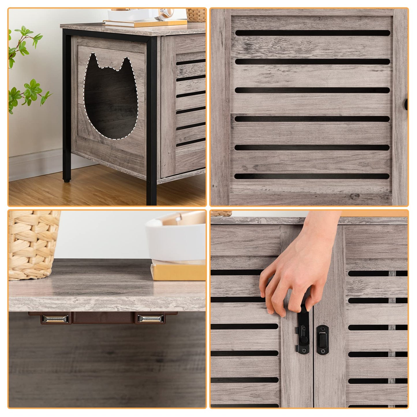 HOOBRO Cat Litter Box Cabinet, Cat Cabinet for Cat Toilet, Cat House Cat Furniture with Louvered Door, Pet Box with 4 Iron Feet, 80 x 45 x 50.5 cm, Greige EBG06MW01