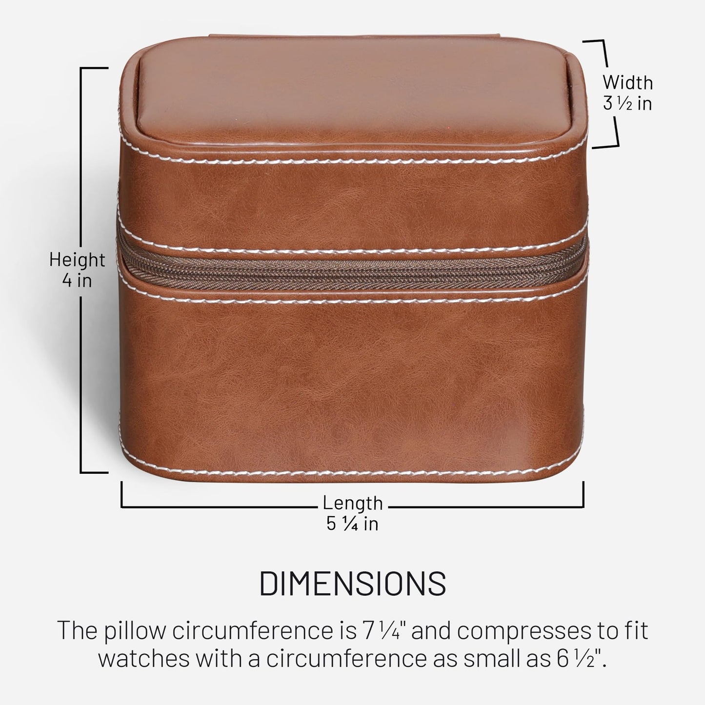 ROTHWELL 2 Watch Travel Case Storage Organizer for 2 Watches | Durable portable protection with zipper for all wristwatches and smartwatches up to 50mm (Tan/Brown)