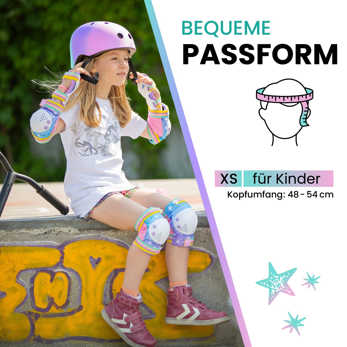 99FLIPS Kids Skate Helmet - Bike Helmet Girls 8 Years - Girls Kids Helmet Scooter - Kids Helmet 3 Years Bike Helmet - Size XS Tricolor