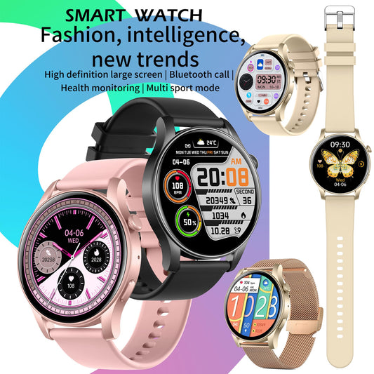 Women's smartwatch with phone function, 1.43" AMOLED fitness watch with 100+ sport modes, heart rate monitor, sleep monitor, step counter, fitness tracker compatible with Android/iOS, 3 bands, gift for women (gold)