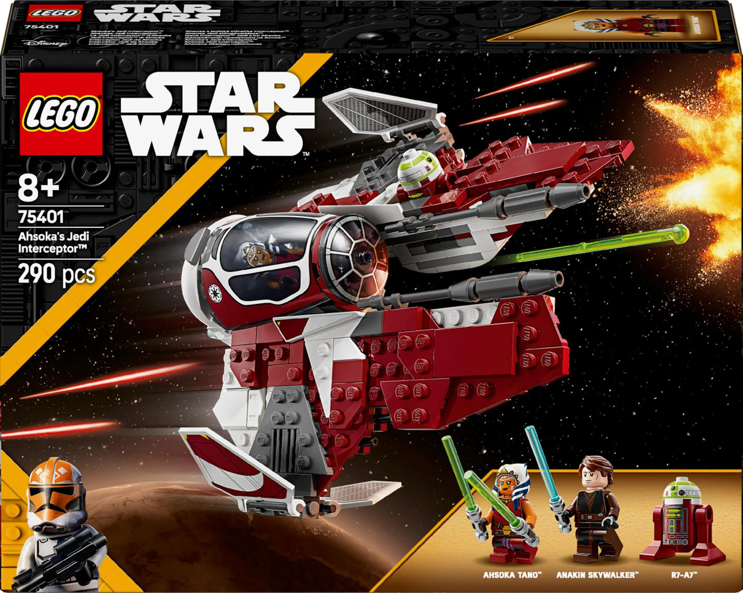 LEGO Star Wars 75401 Ahsoka's Jedi Interceptor, Starfighter for The Clone Wars fans, with Ahsoka Tano & Anakin Skywalker minifigures, lightsabers, and R7-A7, for boys and girls ages 8+.