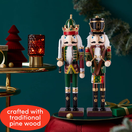 THE TWIDDLERS 2 Large Nutcracker Christmas Figures made of wood, 30cm - Traditional Christmas decor High-quality pine wood, indoor Christmas decorations, Classic ornaments & movable parts