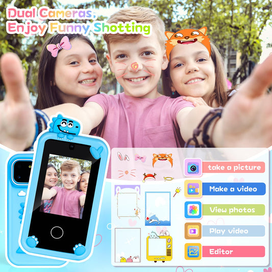 Gifts for Young Girls 6 7 8 9 Kids Phone: Boy Toy 6-10 Years Kids Smartphone 7 8 9 10 Years for Girls Children's Toy Gift Boy 10 11 12 Years Blue Smartphone for Kids