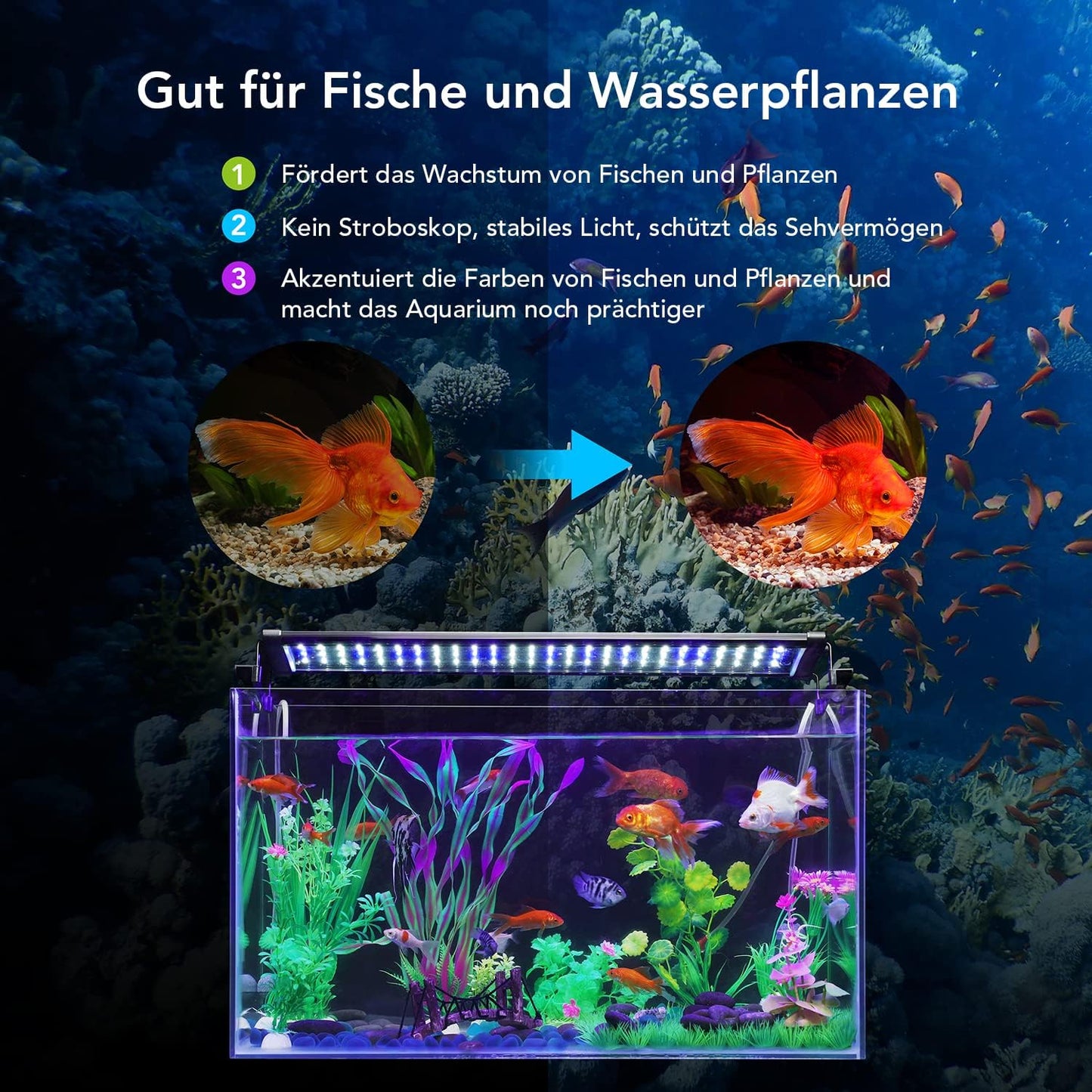 Honpal Aquarium Lighting LED Aquarium Lighting 90cm-120cm 18W Blue Aquarium Lamp with Timer for Freshwater Aquariums 3 Mode Dimming 24/7 Lighting Cycle