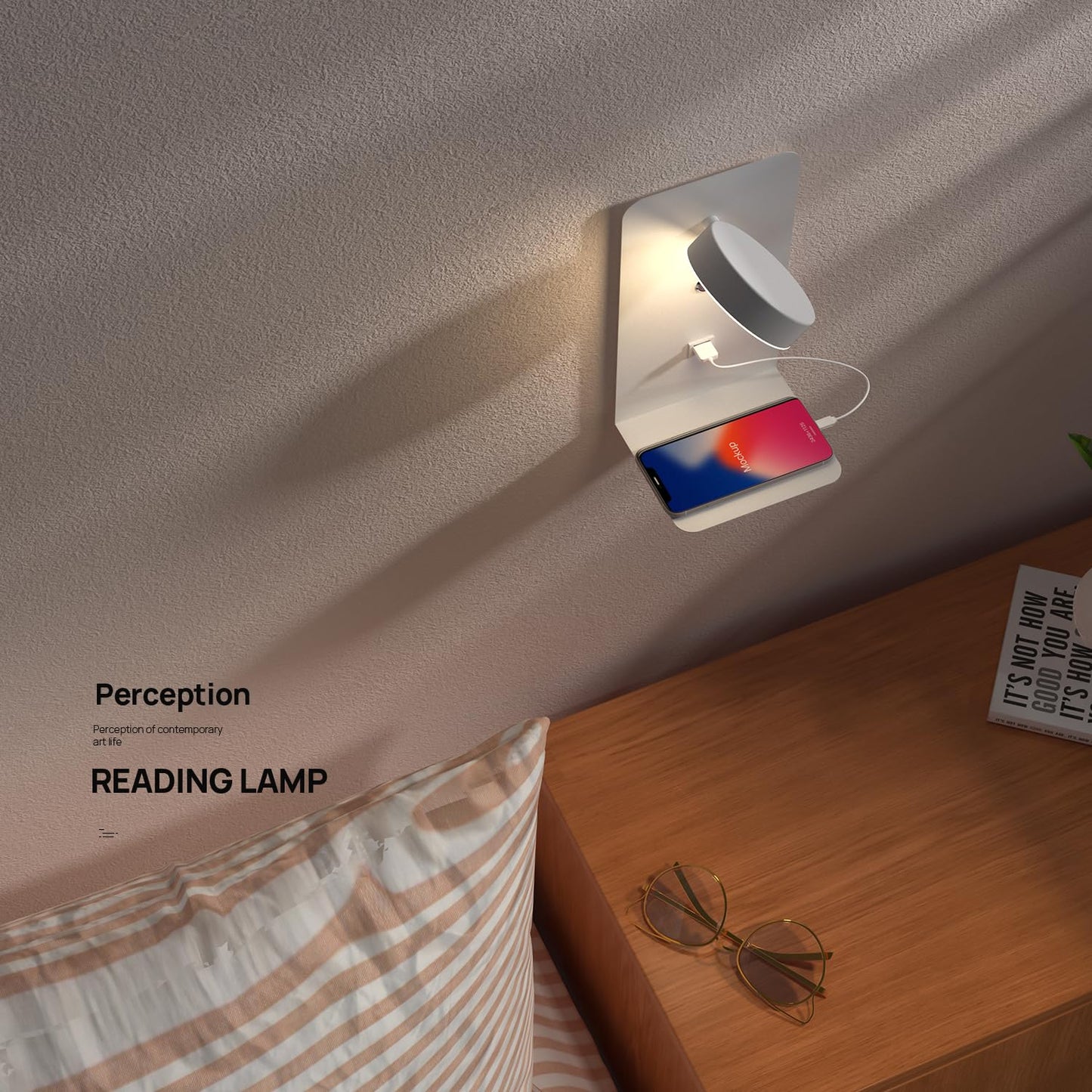 2 pieces of indoor LED wall lights with USB charging port, 12W touch dimmable wall lamp with switch & plug, 350° rotatable reading light wall mounted for bedroom bedside, living room, study hotel.