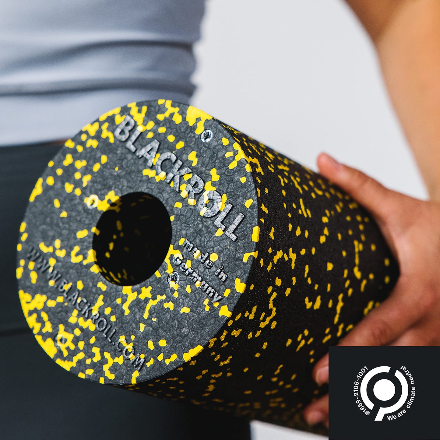 BLACKROLL® STANDARD foam roller (30 x 15 cm), fitness roller for self-massage of back and legs, effective massager for functional training, medium hardness, Made in Germany, Black/Yellow