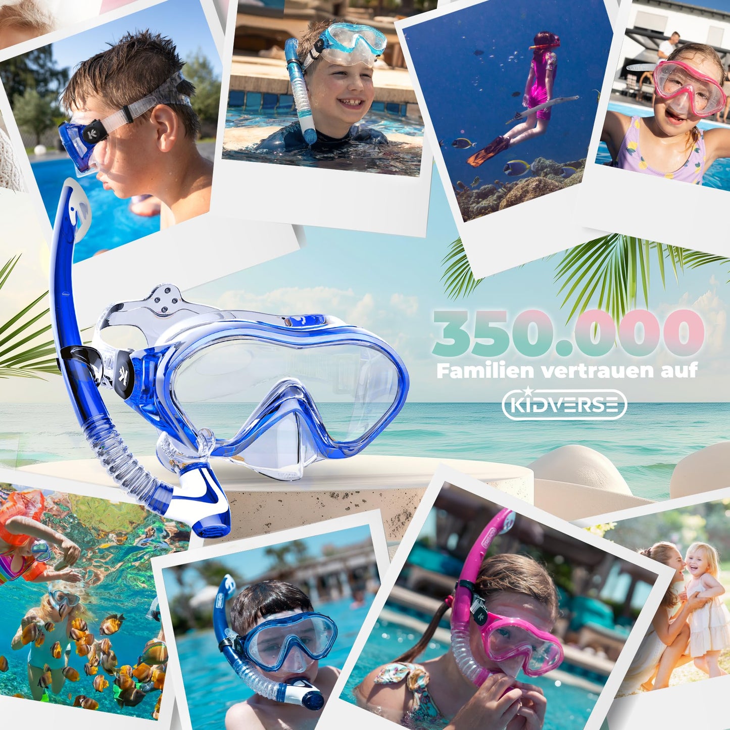 KIDVERSE Kids' snorkel set for boys and girls includes goggles and snorkel. Dive mask and child-sized snorkel for underwater adventures.