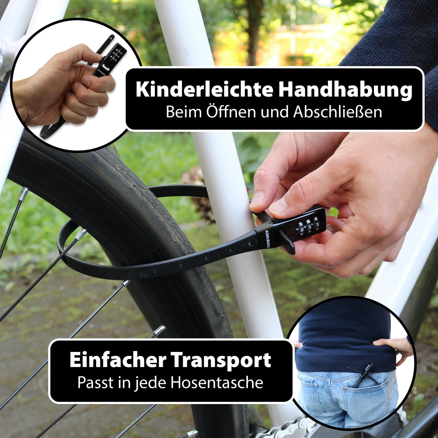 KOHLBURG ultra-light combination lock - 70g light with numeric code - 50cm bike lock small and secure - cable tie lock also for road bike scooter roller - helmet lock ski lock & child lock