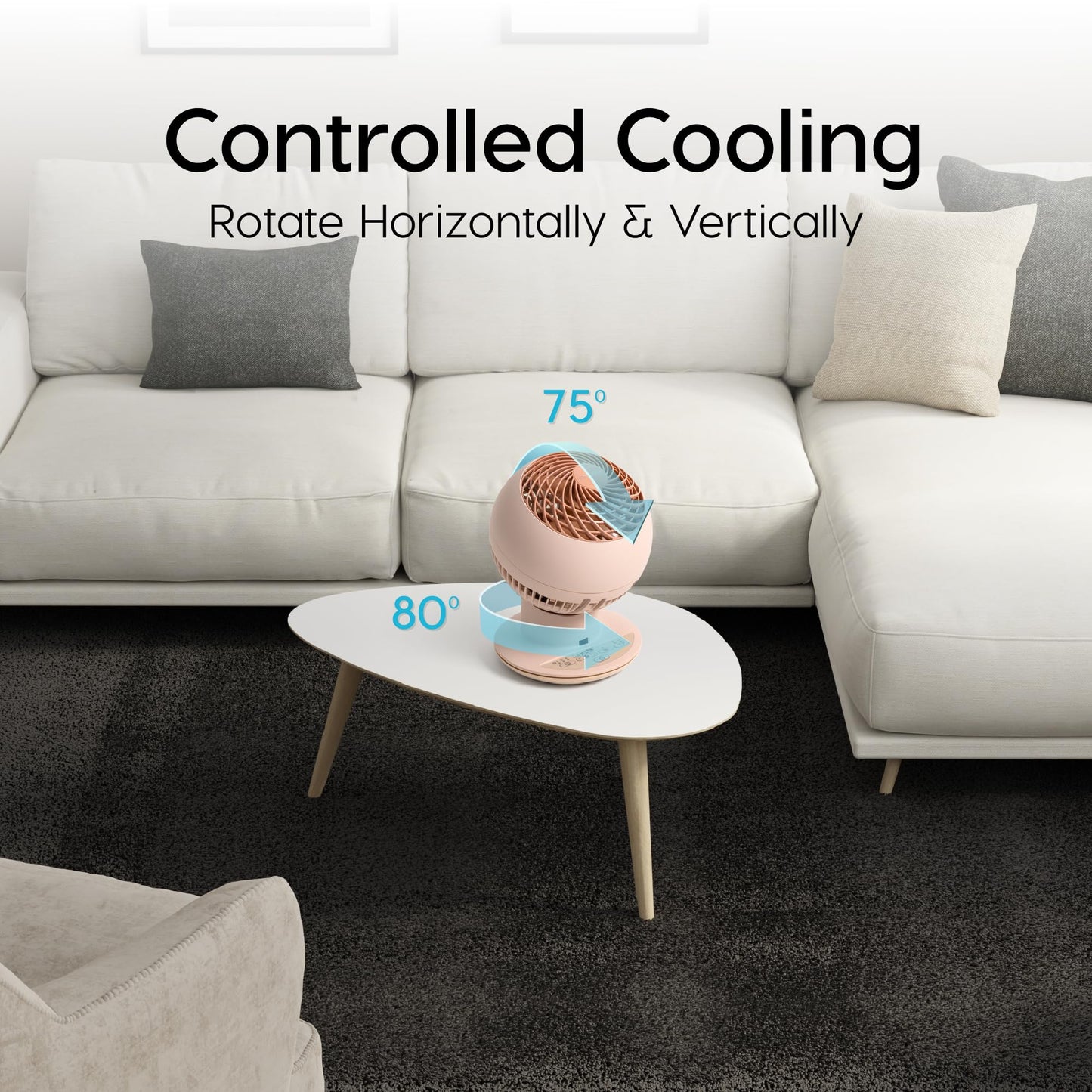 Iris Ohyama Woozoo, 30m², fan, matte pink, 5 speeds, remote control, oscillating, quiet, table fan, desktop fan, floor fan, portable, cooling, PCF-SC15T.