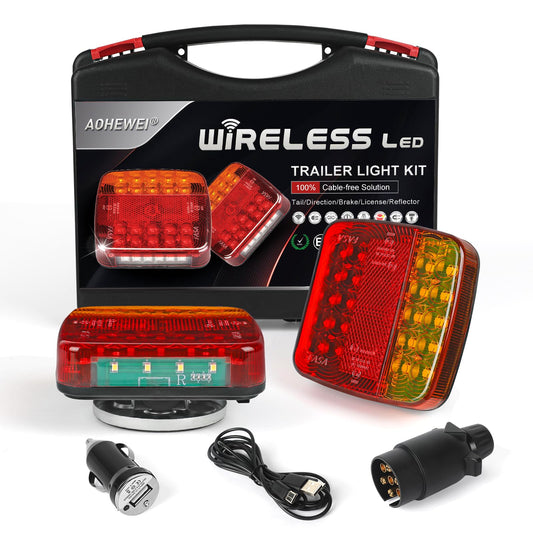 AOHEWEI Wireless Lighting LED Set, magnetic trailer taillights wireless 12V, truck rear ECE EMC certified for trailers, trucks, caravans or trucks.