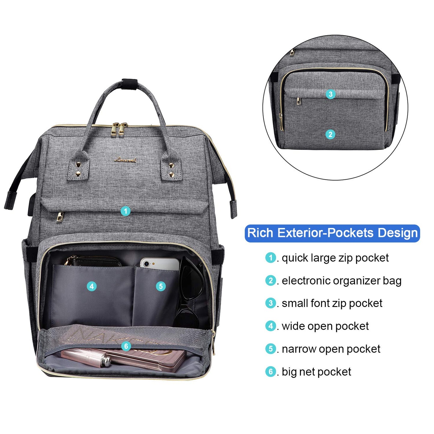 LOVEVOOK Laptop Backpack for Women 17 Inch, Waterproof Student Backpack with Handle, Large School Bag, for Business University Travel Work, Gray