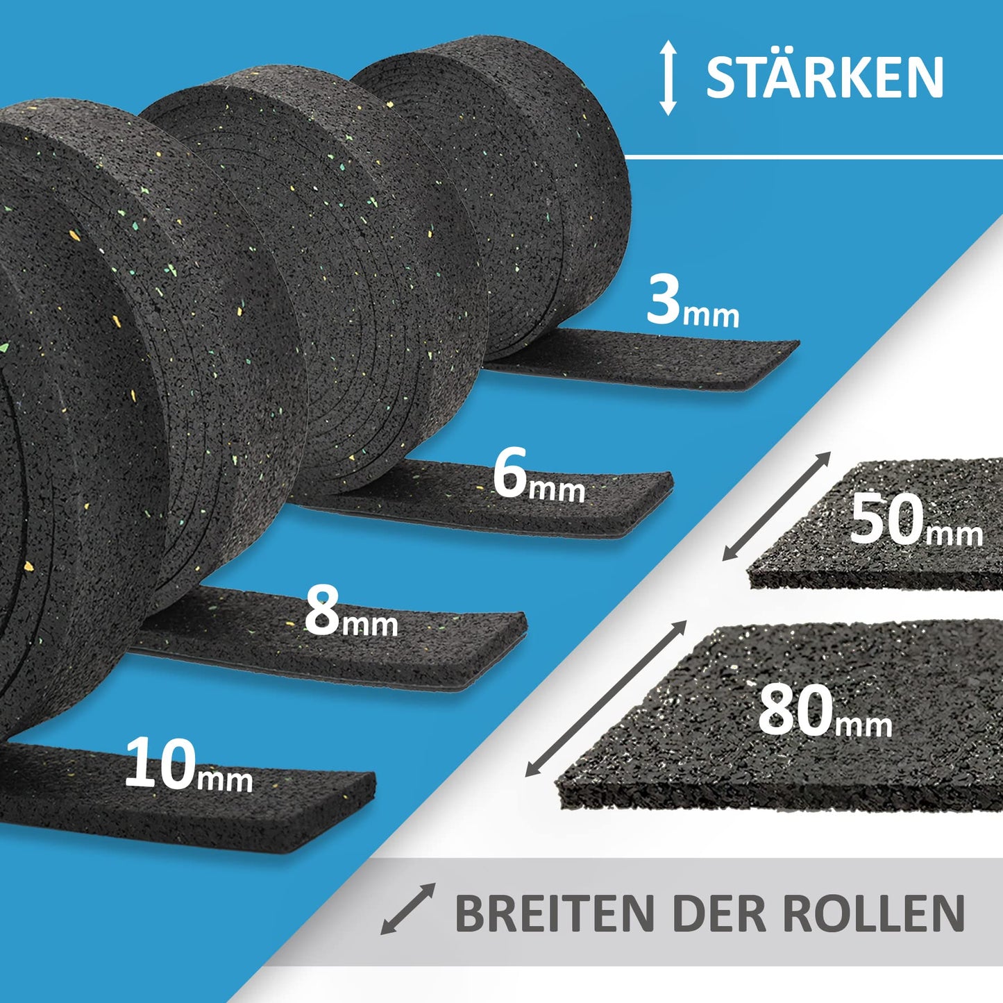 10,000 x 80 x 6mm terrace pad strips for terrace construction | Terrace pad roll made of rubber granules | Terrace spacers
