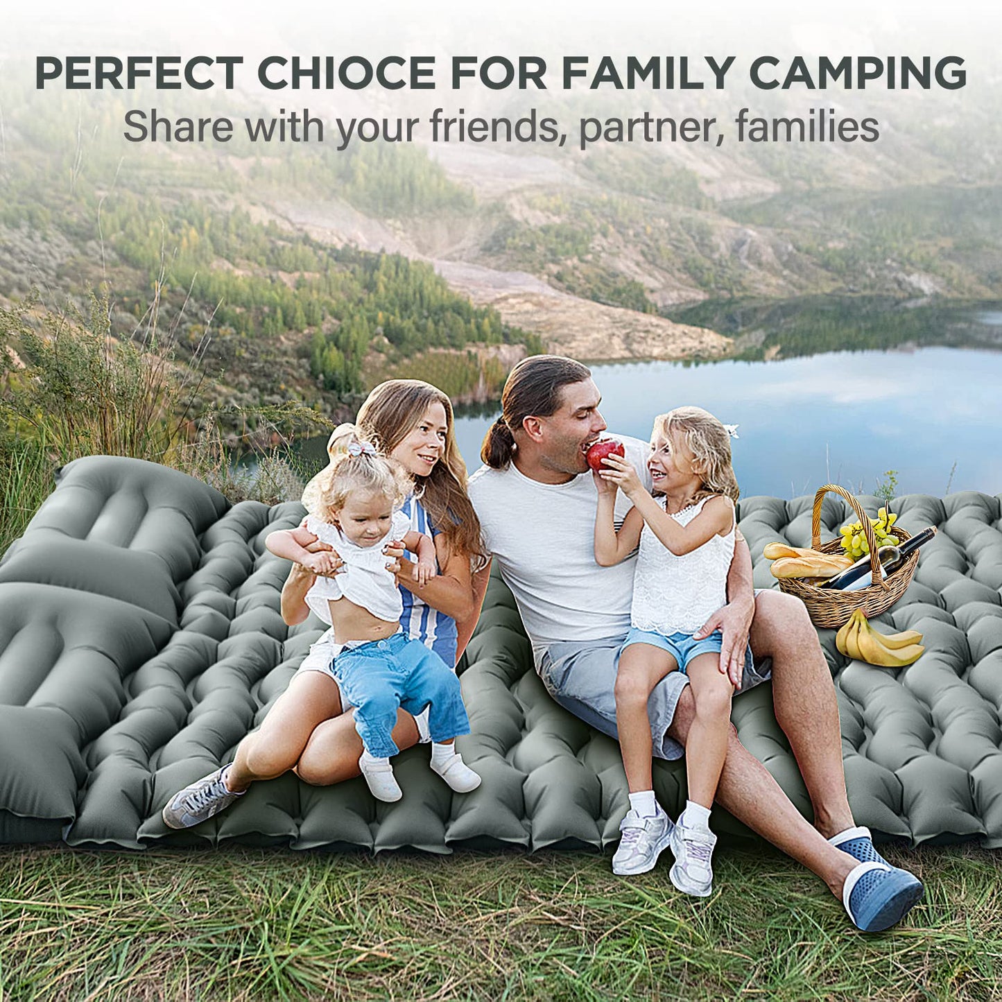 Yuzonc Double Camping Mattress, Self-Inflating Camping Pad with Foot Pump, Ultralight Thickened Sleeping Mat for Hiking Travel Backpacking Tent (Gray)