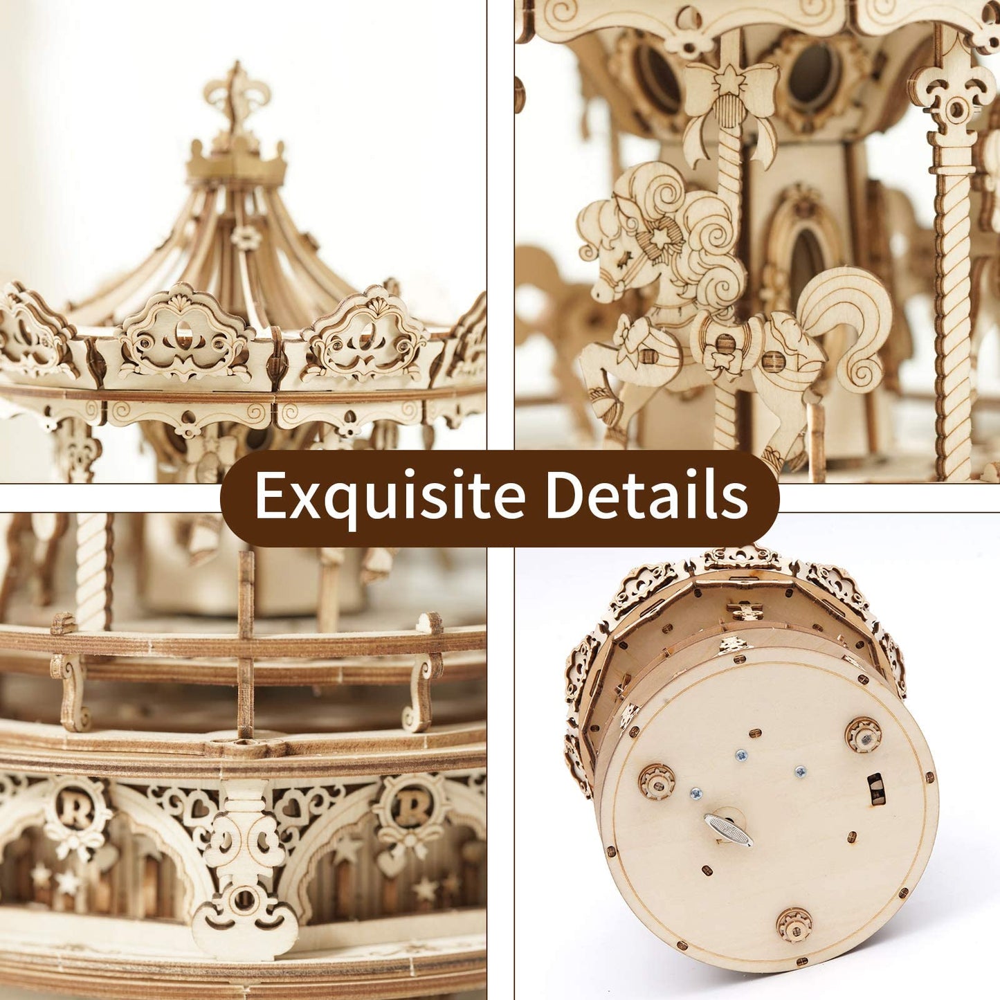 Robotime 3D Puzzle Wooden Carousel, laser-cut model kit for adults, DIY gift for Christmas & birthday gift.