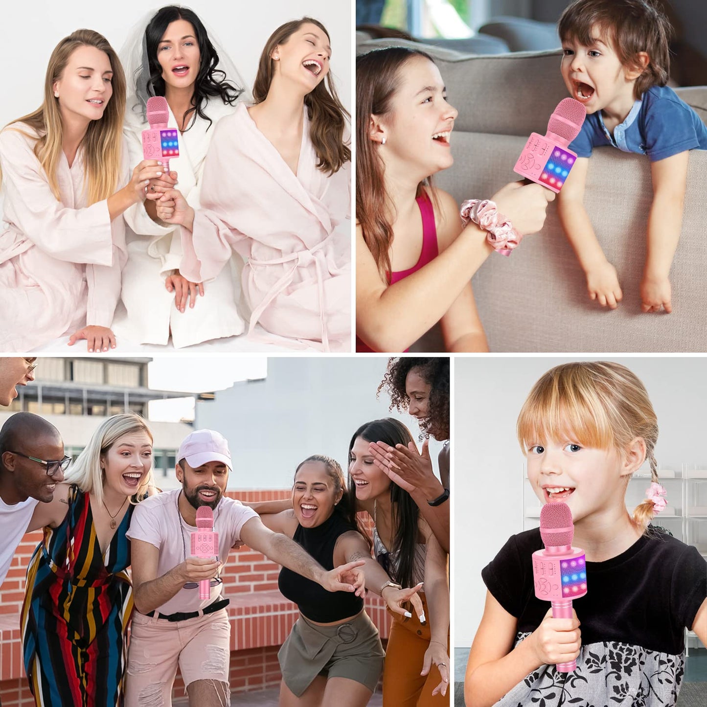 Magic Sing LED Karaoke Microphone for Kids, Wireless Bluetooth Toy for 3-12 Year Old Girls, KTV Speaker with Voice Changer, Home KTV Karaoke Machine for Android, iOS, PC (KP06-Pink)