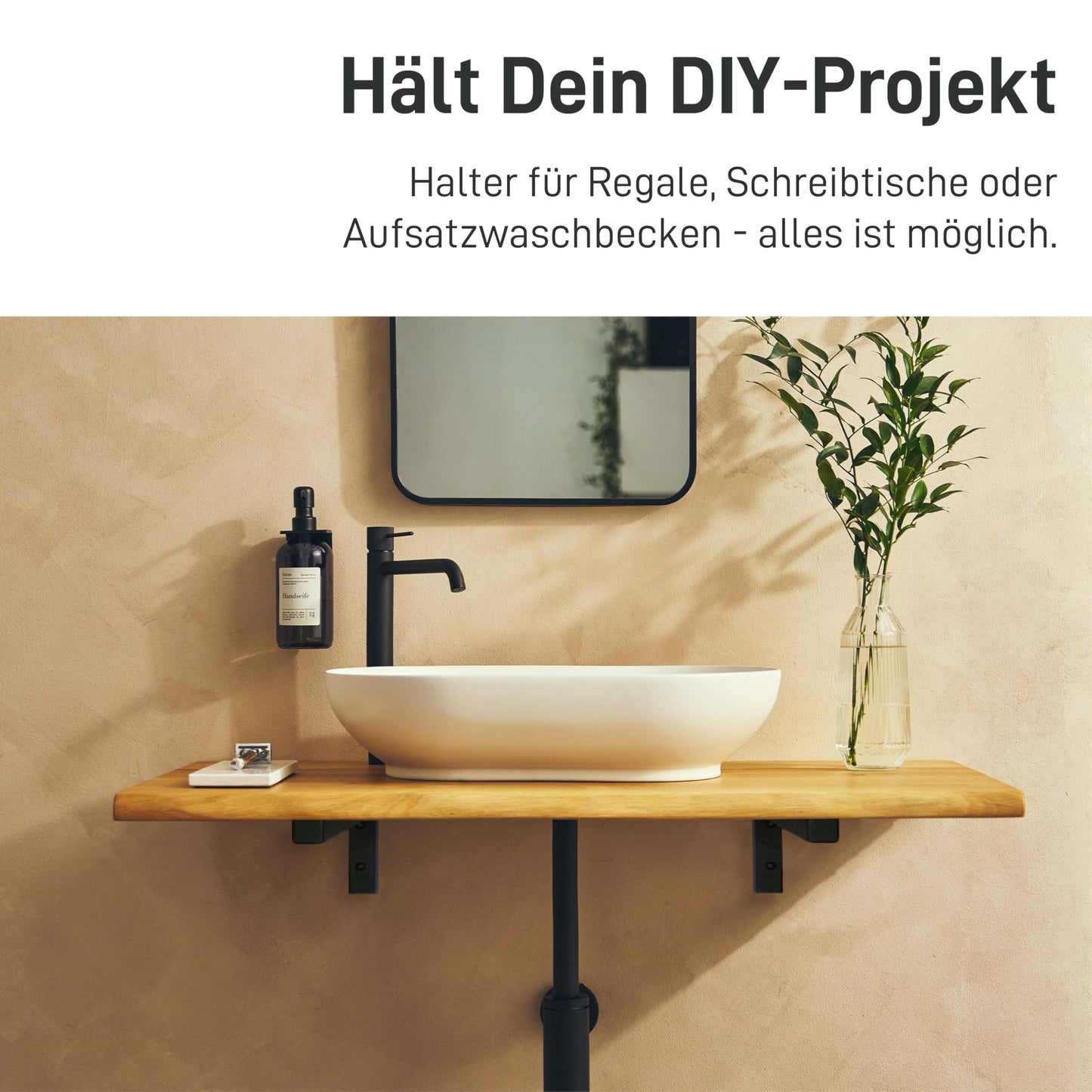 Natural Goods Berlin 2x Wall Console ANGLE | Washbasin Console stable | Easy wall mounting | Shelf bracket made of metal in white | Heavy-duty angle for sink & wall shelf | 450mm