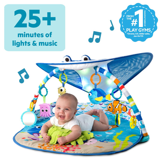 Bright Starts, Disney Baby, Finding Nemo playmat with play gym, lights, over 20 minutes of melodies, a Dory finger puppet, and more.