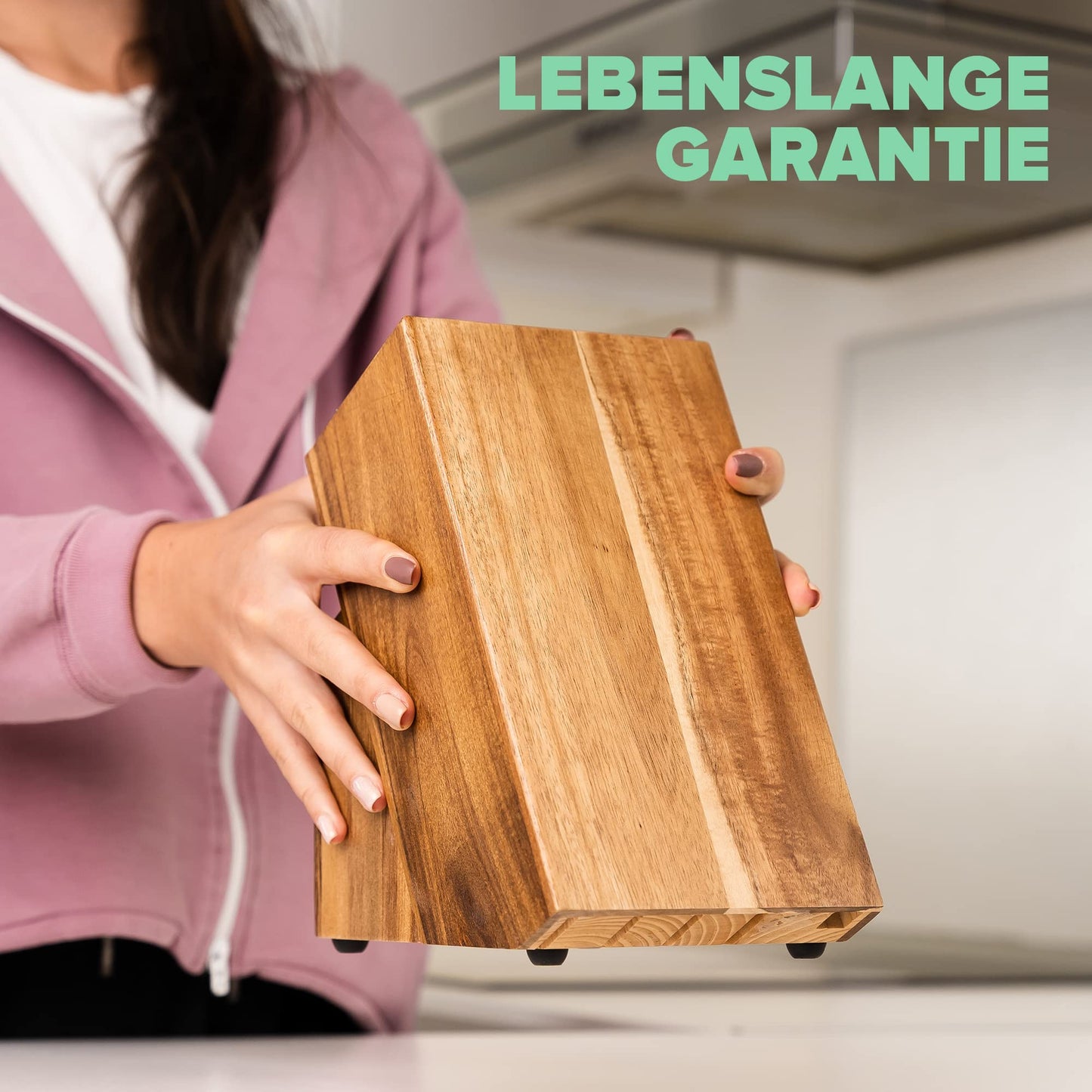 Coninx knife block made of acacia wood | Knife holder with 15 slots for chef knives | Wood knife block without knives | Fits 15 knives, sharpening steel | Knife holder for kitchen knives | 13 x 19 x 22 cm