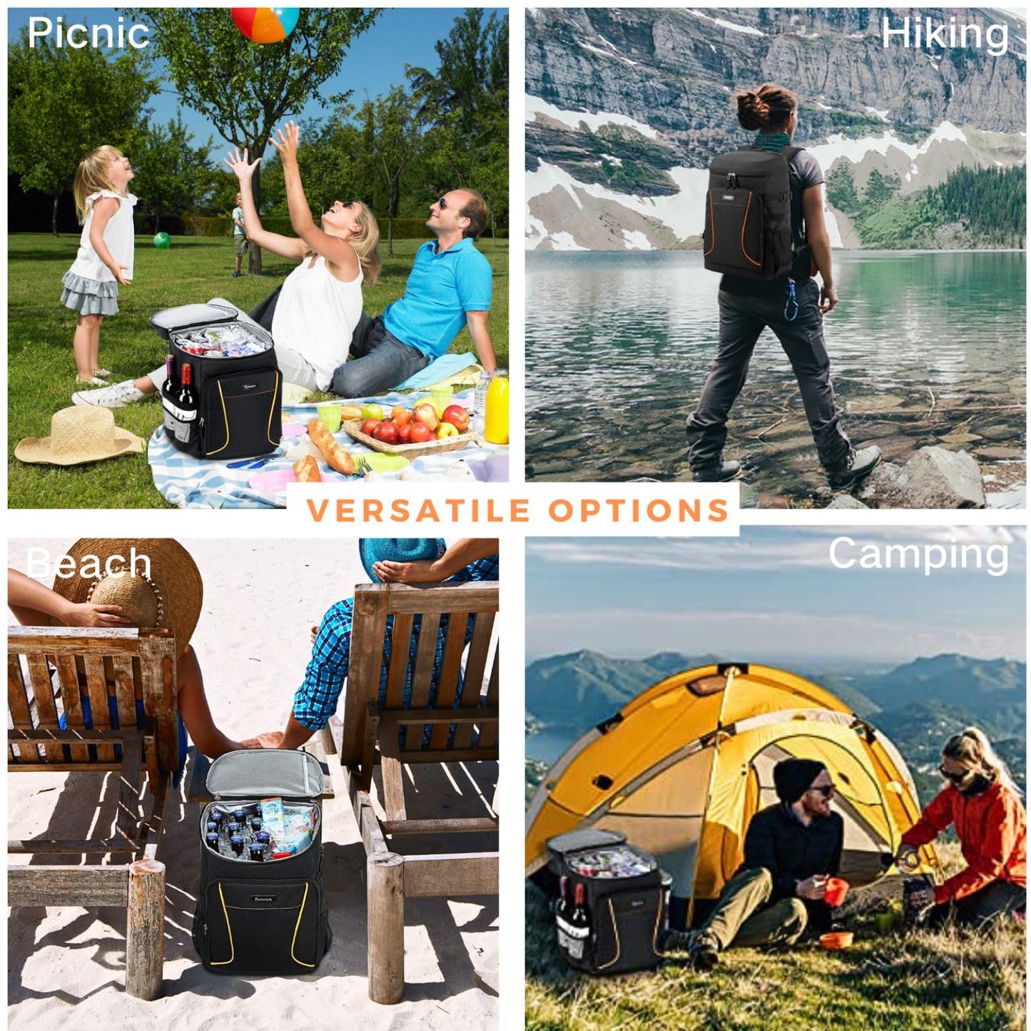 Estarer 35L Cooler Backpack Picnic Bag Waterproof Backpack with Bottle Opener for Camping, Hiking, and Beach, Black