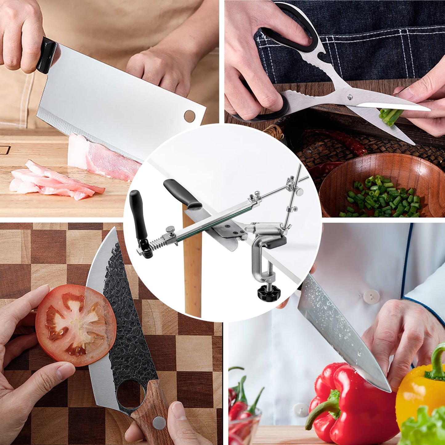 RUIXIN PRO RX-008 Professional Knife Sharpener with 7 sharpening stones, 360° rotatable, flip design, fixed angle, stainless steel, kitchen, chef's knife, sharpening tools, holding system