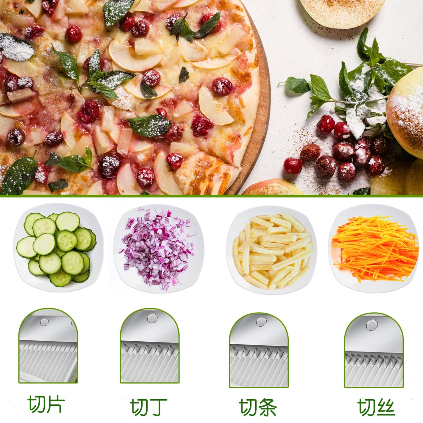 ONCE FOR ALL Vegetable Cutter with Container, ideal for slicing potatoes & onions, cucumber slicer - dicer, julienne cutter.