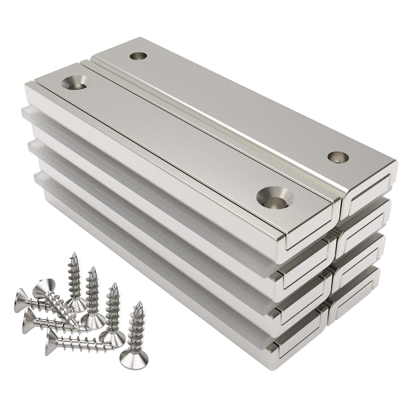 Magnetpro 8pcs Rectangle Magnets 30KG Force 60x13.5x5mm with Hole and Steel Cap, Home and Industrial Pot Magnet with Screws