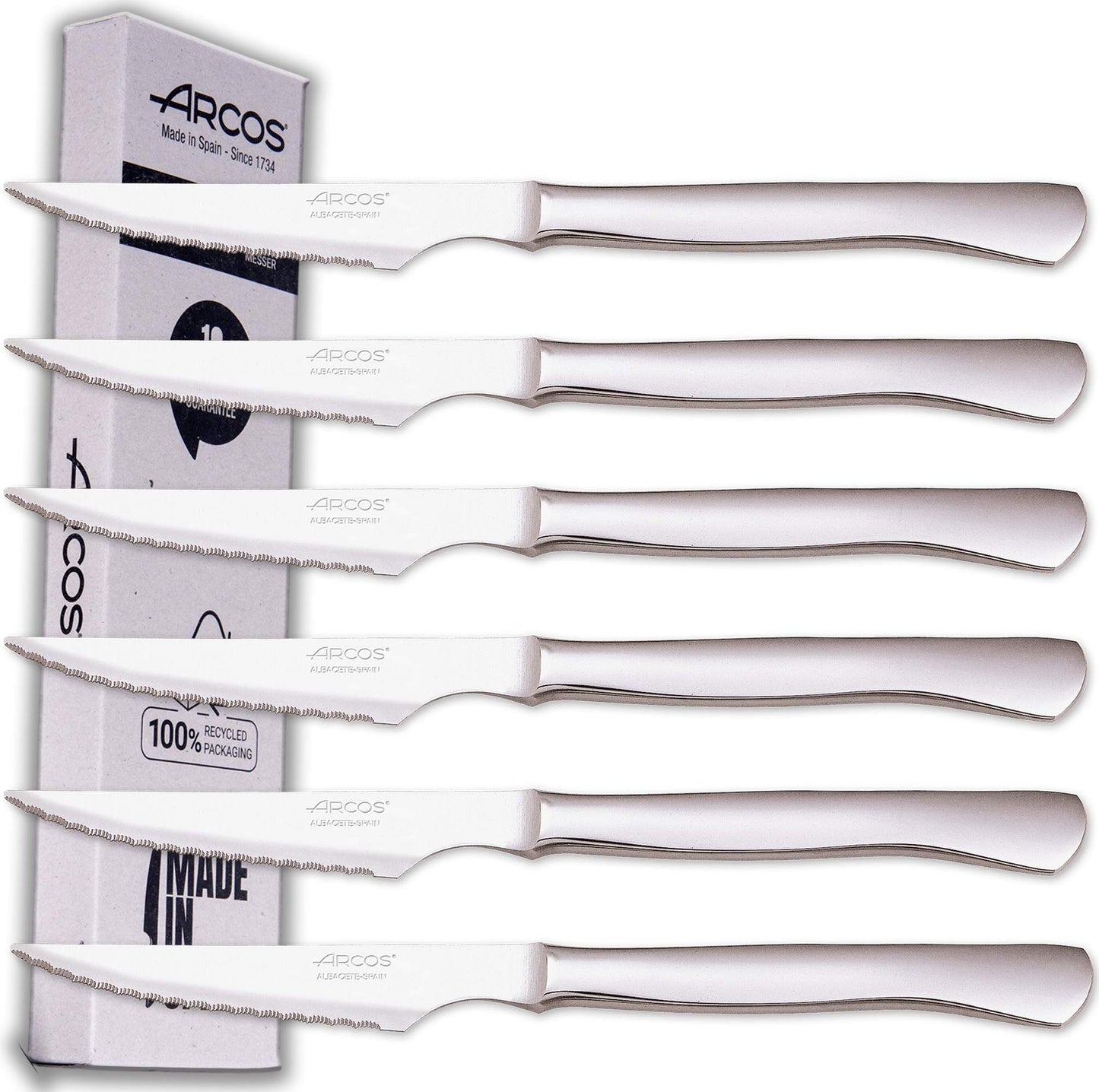 Arcos Meat Knife Set | 6 pieces | Steak knife Brand Arcos | Stainless steel cutlery | Blade 110 mm | Monoblock handle | Dishwasher safe | environmentally friendly packaging
