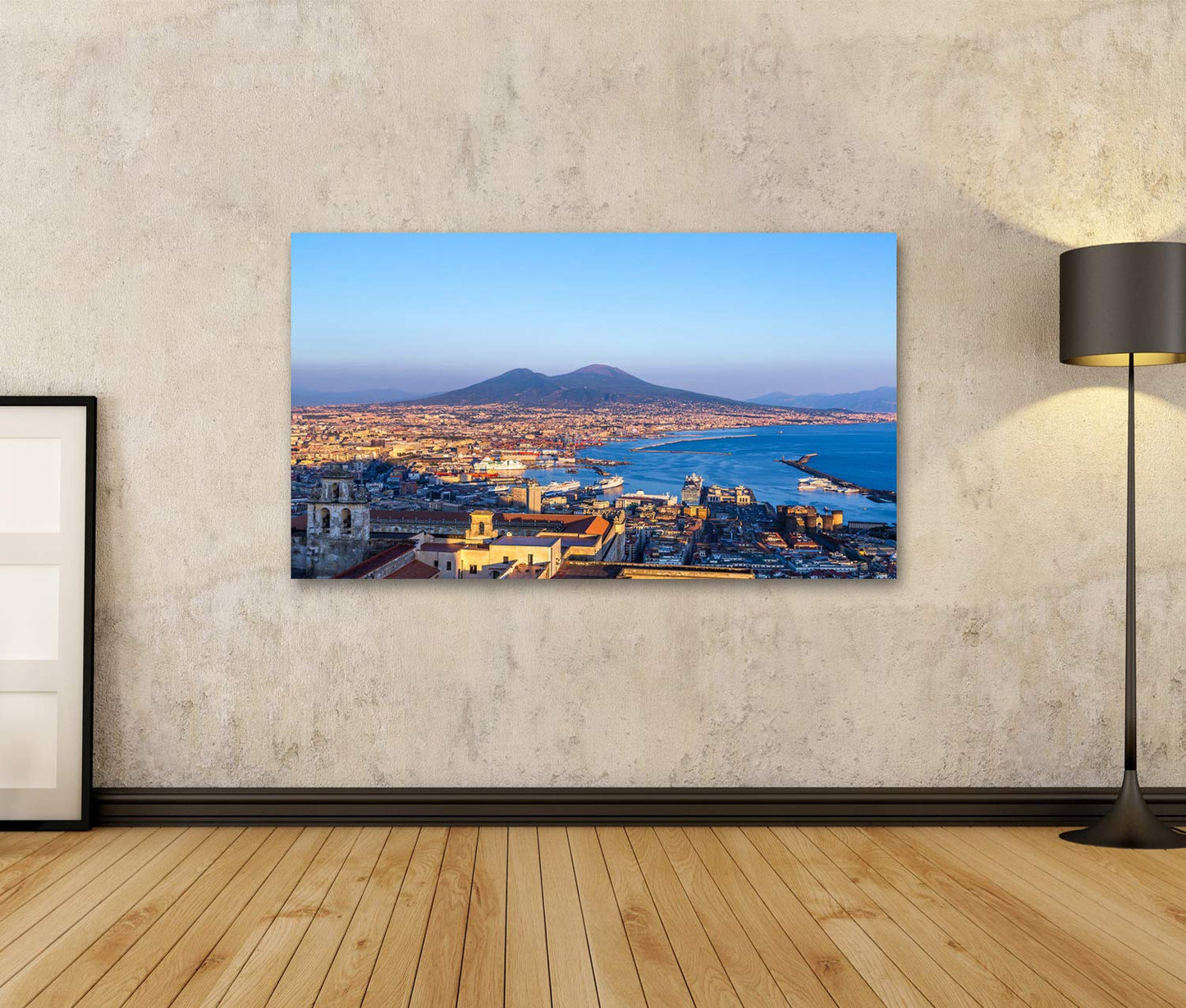 Image of Naples (Napoli) and Vesuvius in the background at sunset on a summer day in Italy, Campania. Wall art poster canvas print RUB