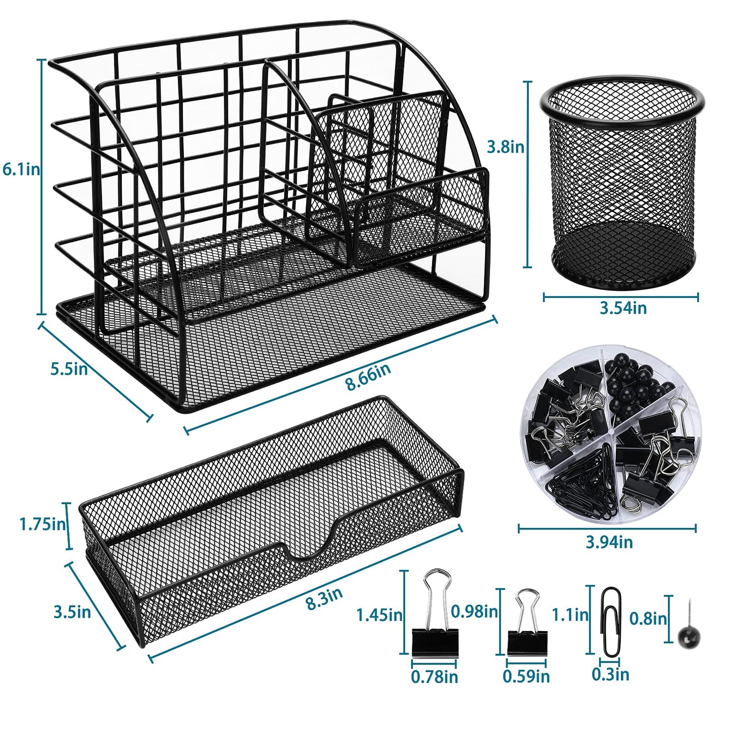 Casavibe updated desk organizer and accessories, multifunctional mesh desk organizer with 6 compartments + pen holder, 72 accessories, office supply organizer with drawer, for office.