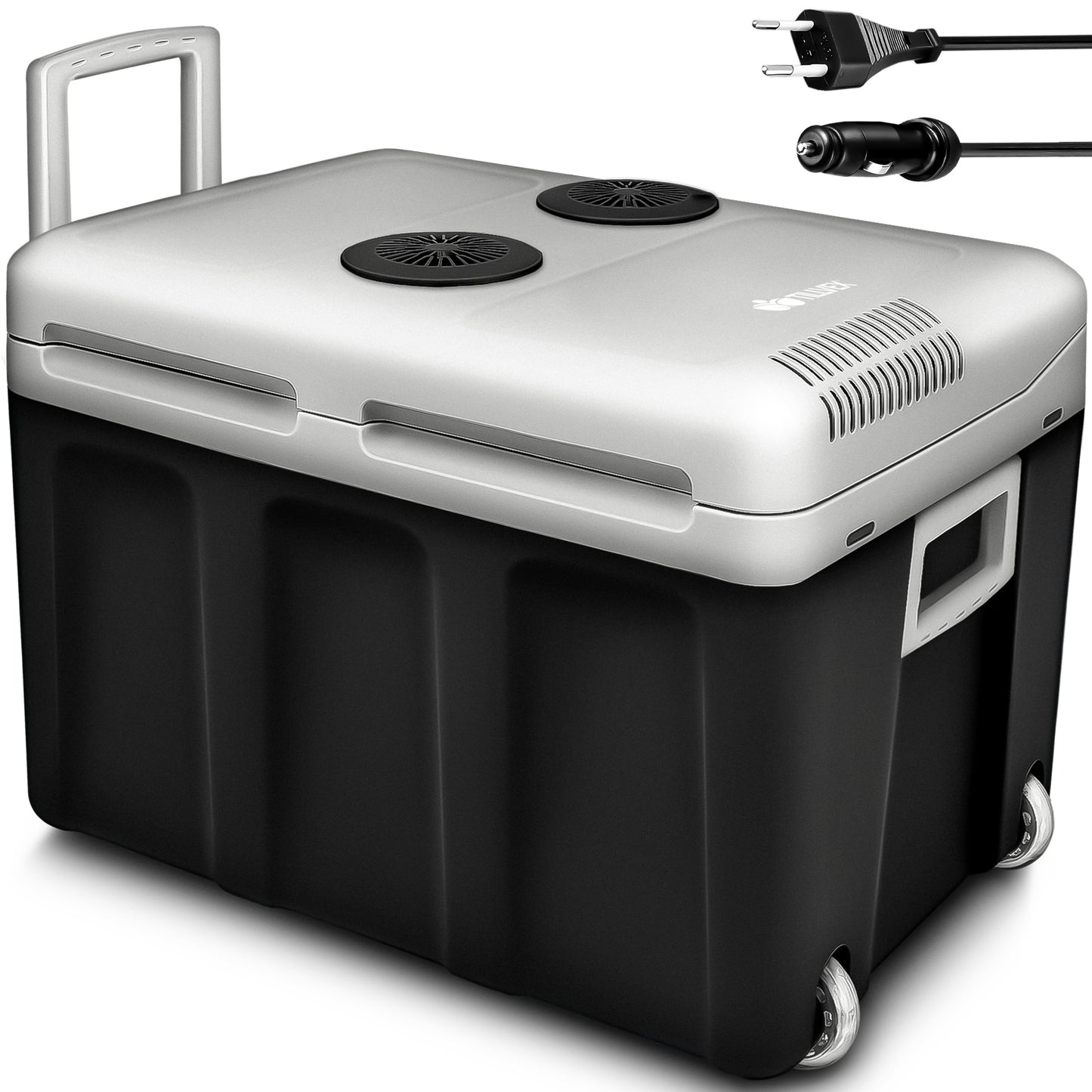 tillvex Electric Cooler Box 40L with Wheels | Mini Fridge 230V and 12V for Car Camping | cools & warms | ECO Mode (Anthracite)