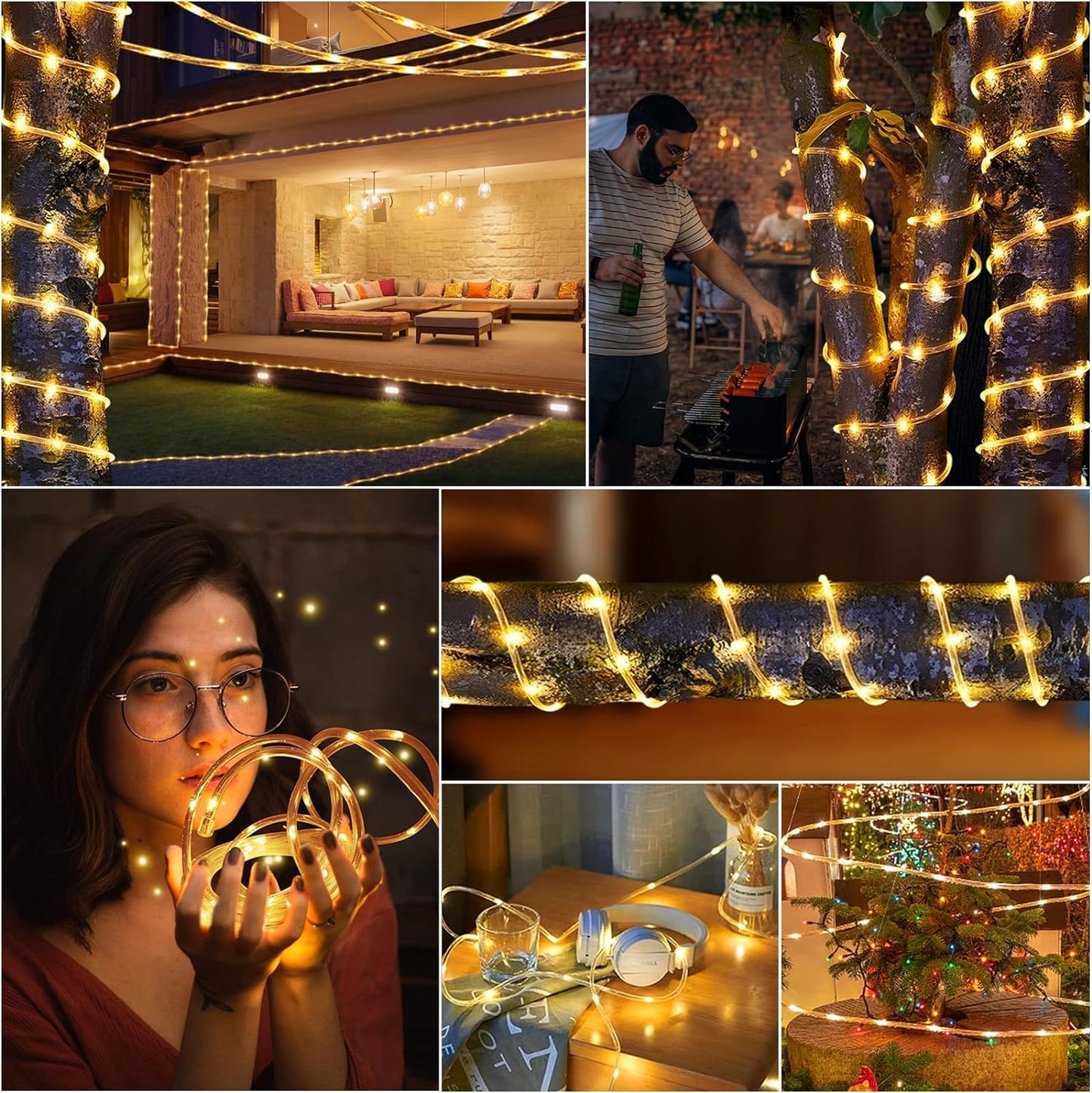 200 LED Light Tube String Lights, 23m Warm White Outdoor Light Tube String with Remote Control, 8 Modes LED String Lights for Christmas Indoor Outdoor