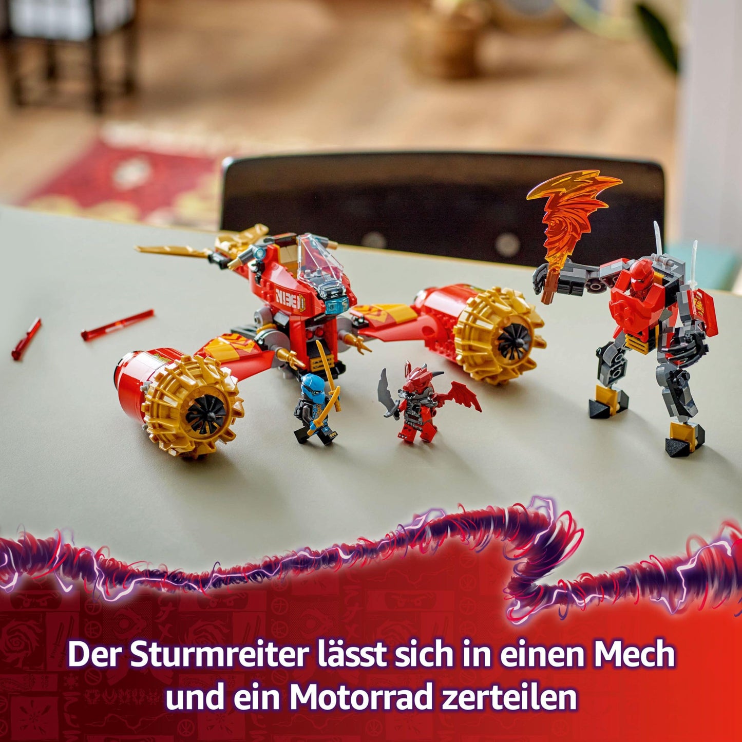 LEGO NINJAGO Kai's Stormbringer Mech - Flying motorcycle toy with 3 minifigures - Mech with posable head, arms, and legs - Building toy - Gift for boys & girls ages 7+ 71830